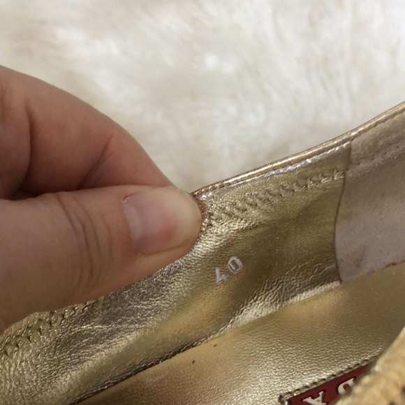 PRADA Gold Leather Flats w/ Silver Chain - Picture 7 of 11